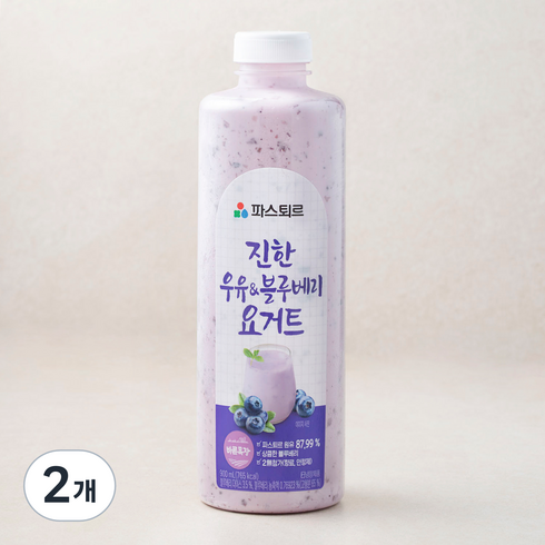 파스퇴르 진한 우유 & 블루베리 요거트, 2개, 1개입, 900ml