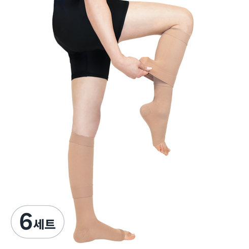 원더워크 프리미엄 의료용 압박스타킹 이지 무릎형 베이지 발트임, 6세트, 종아리/무릎형