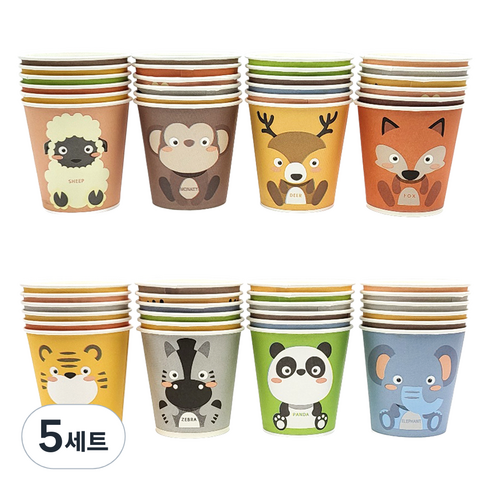 이지앤 동물 종이컵 184ml, 50개, 5세트