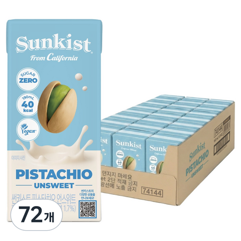 썬키스트 피스타치오 언스위트 드링크, 190ml, 72개
