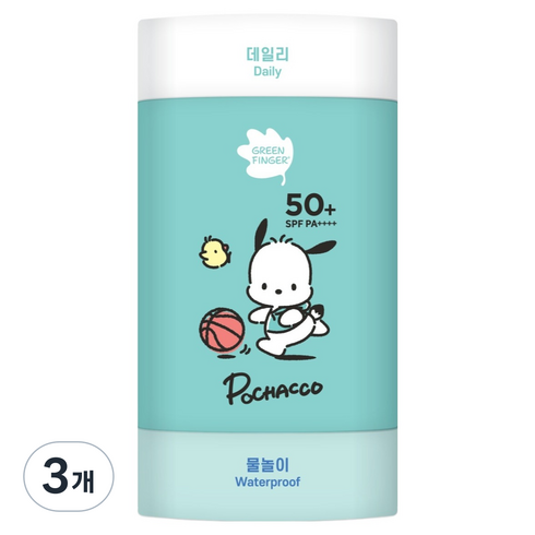 그린핑거 데일리 물놀이 산리오 포차코 에디션 2in1 선스틱 SPF50+ PA++++, 22g, 3개