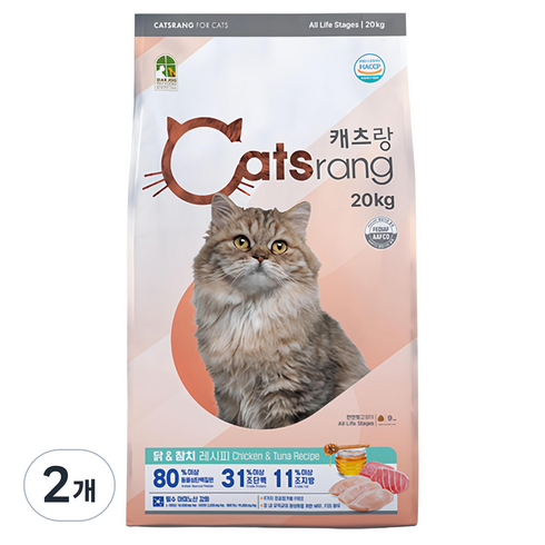 캐츠랑 전연령 고양이 건식사료, 닭+참치, 20kg, 2개