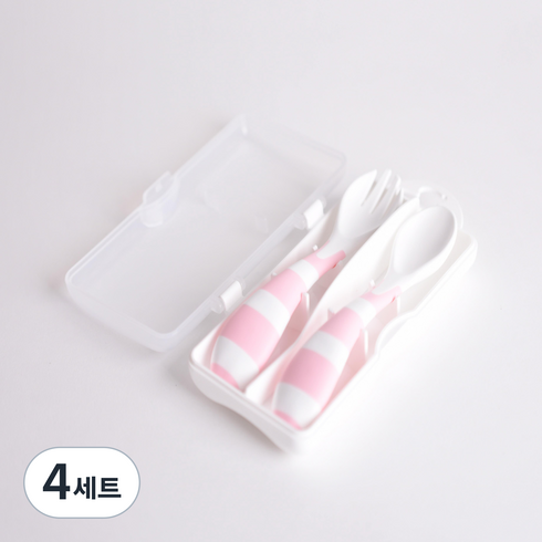 브라비 유아용 아기벌 숟가락 + 포크 세트, 핑크, 4세트