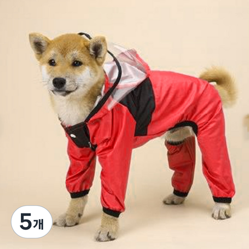 딩동펫 반려동물 똑딱이 올인원 우비, 레드, 5개