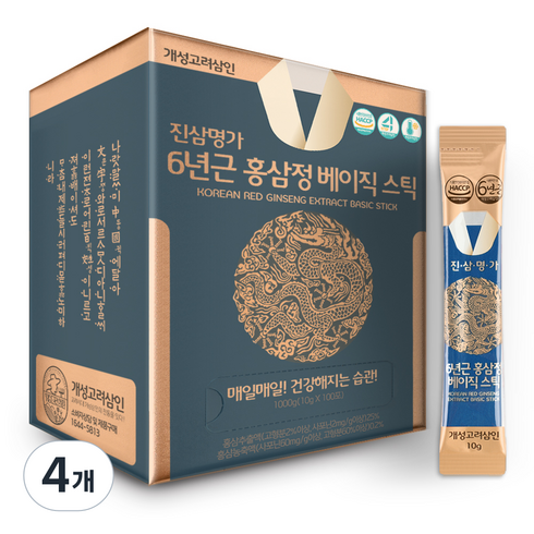 개성고려삼인 진삼명가 6년근 홍삼정 베이직 스틱, 1kg, 4개
