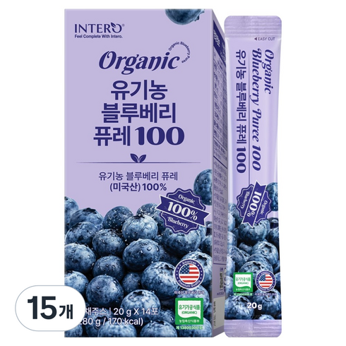 인테로 유기농 블루베리 퓨레 100 스틱, 20g, 210개