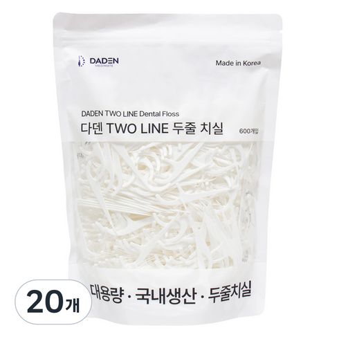 다덴픽 TWO LINE 두줄 치실, 7.6cm, 600개입, 20개