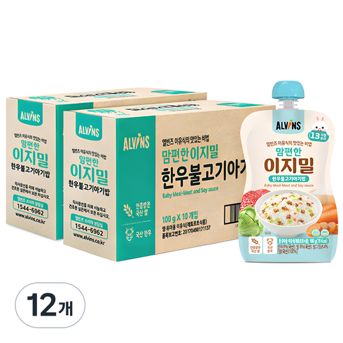 엘빈즈 이지밀 맘편한 파우치 이유식 13개월이상 한우불고기아기밥 10p, 12개, 한우불고기맛