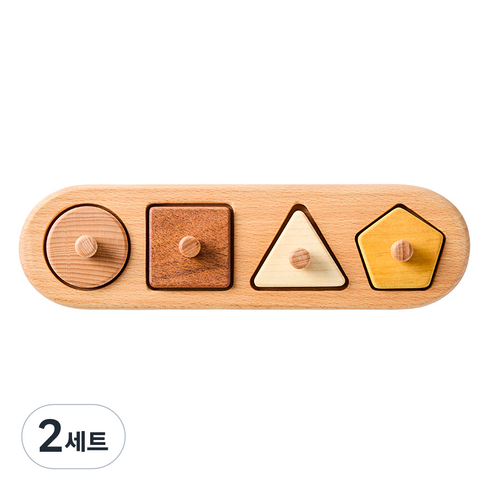 숲소리 꼭지퍼즐 기본도형 원목장난감 세트, 2세트, 4피스