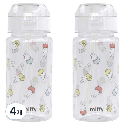 키친유 유아용 미피 빨대 물병, 혼합색상, 350ml, 4개