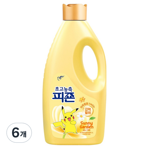 피죤 초고농축 오리지널 섬유유연제 써니가든 본품, 6개, 2L