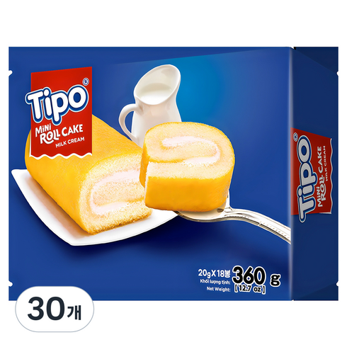 티포 미니 우유맛 크림 롤케이크 18p, 360g, 30개