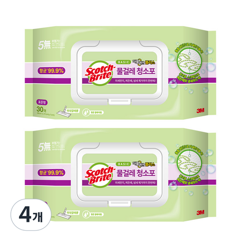 스카치브라이트 베이직 물걸레 청소포 더블액션 플러스 표준형 30매, 4개