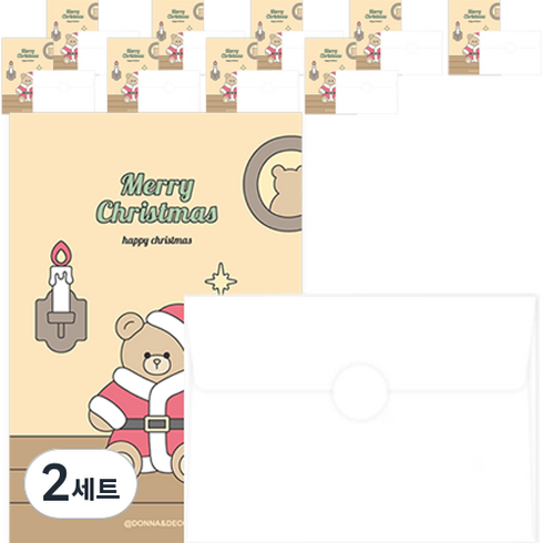 도나앤데코 크리스마스 곰돌이 시리즈 엽서 카드 10p + 봉투 10p + 투명 스티커 2cm 10p 세트, 산타, 2세트