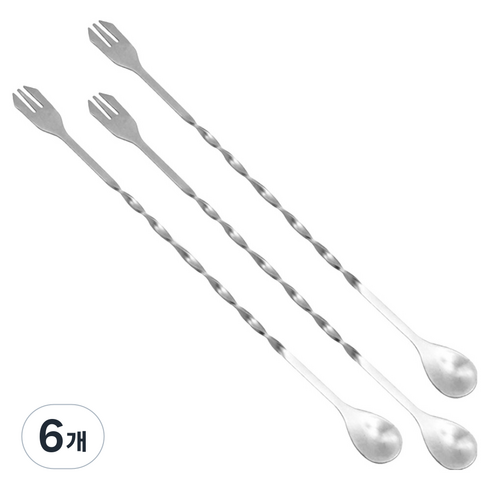 하비에 스테인리스 롱 칵테일 바 스푼 머들러, 실버, 6개