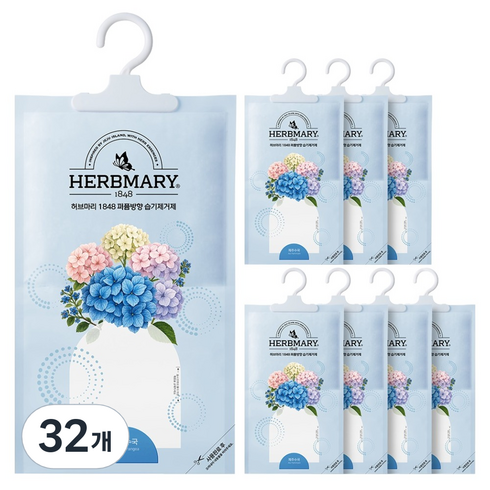 허브마리 1848 퍼퓸방향 습기제거제 제주수국 본품 옷걸이형, 200g, 32개