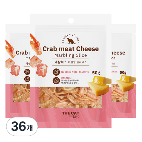 더캣 고양이 마블링 슬라이스 간식, 혼합맛(게살/치즈), 50g, 36개