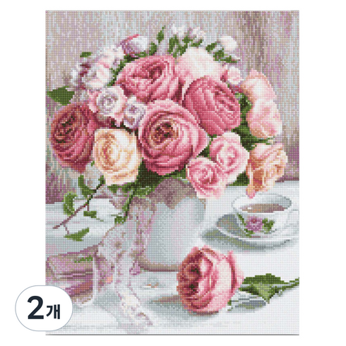 DIY 보석십자수 W02 파스텔 장미화병, 2개