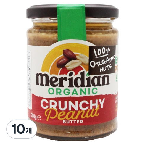 메리디안 100% 유기농 땅콩버터 크런치, 280g, 10개
