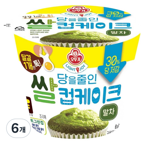 오뚜기 LIGHT & JOY 당을줄인 쌀컵케이크 말차, 60g, 6개