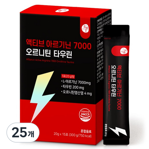 올바른건강식품 액티브 아르기닌 7000 오르니틴 타우린 15p, 300g, 25개
