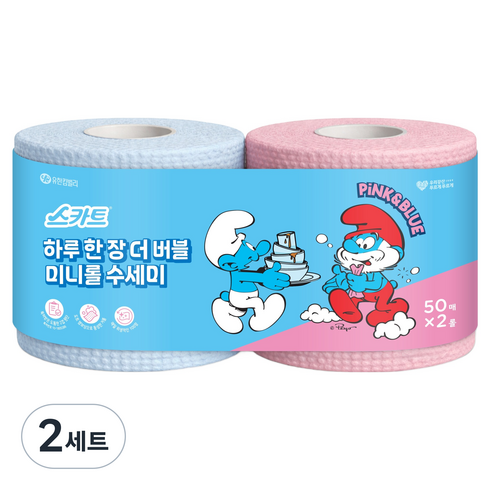 스카트 하루 한 장 더 버블 미니롤 수세미 2종 x 50p 세트, 핑크, 블루, 2세트