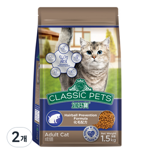 클래식펫츠 어덜트 고양이 컴패니언 헤어볼 방지 기능성 사료, 곡물, 1.5kg, 2개