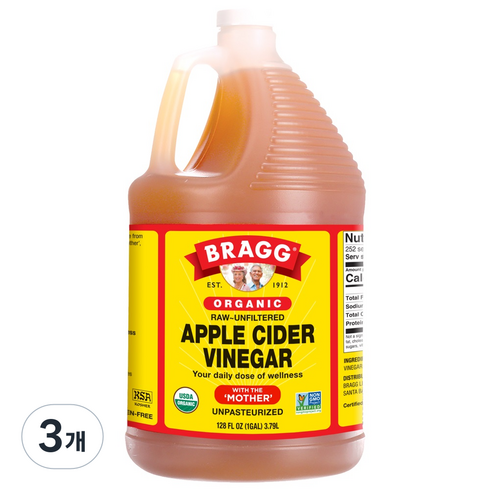 브래그 유기농 사과 식초, 3.79L, 3개