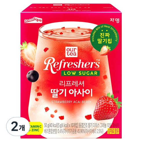 아워티 리프레셔 딸기 아사이 로우슈가 과일차, 5g, 2개, 10개입