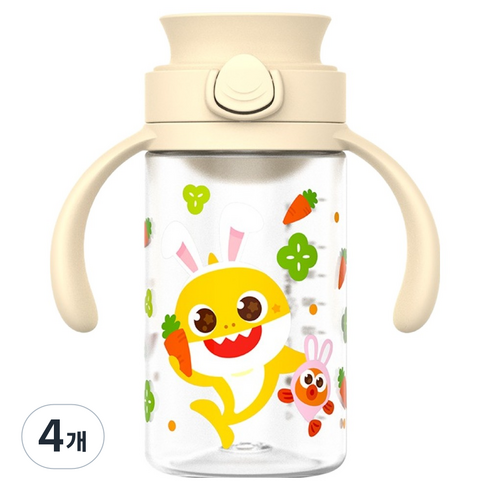 주니 핑크퐁 아기상어 원터치 이지 자기주도 물컵, 베이지, 4개, 260ml