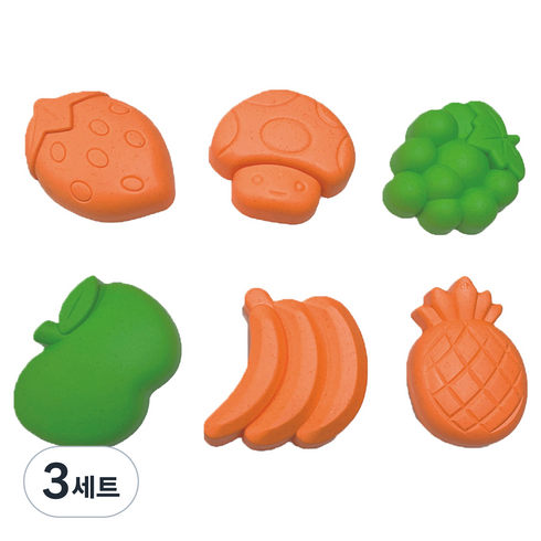 키즈망고 과일 몰드 모래놀이 도구 세트, 80g, 혼합색상, 3세트