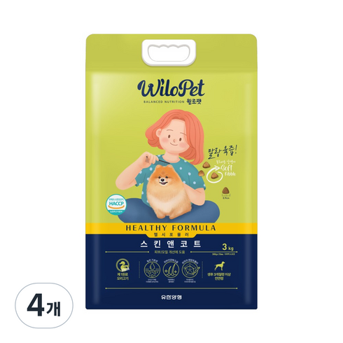 윌로펫 전연령용 강아지 헬시포뮬러 기능성 소프트사료 스킨앤코트, 오리, 3kg, 4개