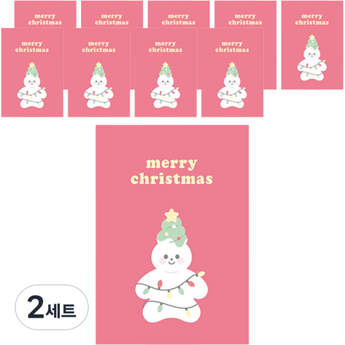 도나앤데코 레인보우가든 크리스마스 미니카드 10p + 봉투 10p + 투명스티커 2cm 10p 세트, 2세트, 트리 크림(카드)