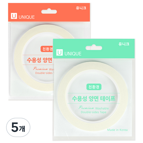 유니크 수용성 양면 수선 테이프 5mm + 테이프 8mm, 5개, 투명
