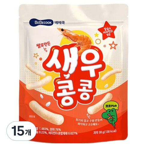 베베쿡 새우콩콩, 30g, 15개, 새우