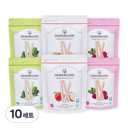 프레벨롱 유기농 롱떡뻥 과자 40g x 3종 x 2p 세트, 10세트, 사과, 비트, 시금치
