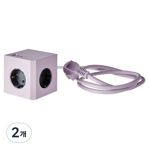 모던하우스 인테리어 1USB 2C 컬러 큐브 멀티탭 3구 E38, 1.5m, 라벤더퍼플, 2개