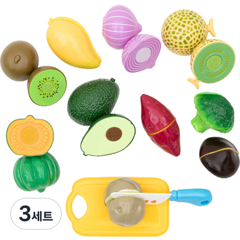 플레이맥스 야채 과일자르기 12종 소꿉놀이, 혼합색상, 3세트