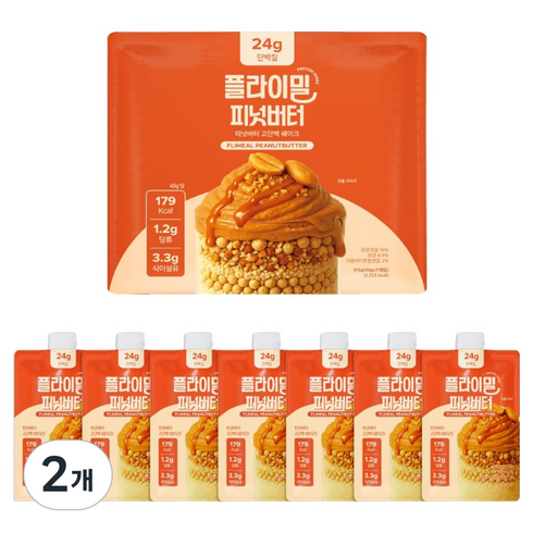 플라이밀 피넛버터 단백질 쉐이크 파우치 7p, 315g, 2개