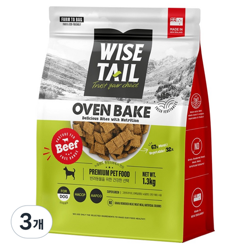 와이즈테일 전연령 강아지 오븐베이크 사료, 3개, 1.3kg, 소