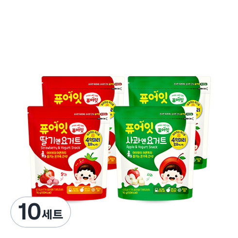퓨어잇 내이브로 딸기엔요거트 2p + 사과엔요거트 2p, 딸기요거트, 사과요거트, 10세트