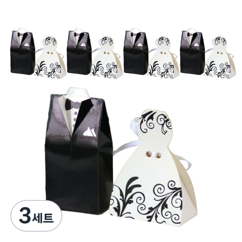 더깔끔 결혼식 신랑 신부 답례품 선물 상자 2종 x 5p 세트, 패턴 드레스, 3세트