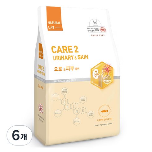 네츄럴랩 케어 캣 유기농 기능성 사료, 유리너리+피부/피모, 2kg, 6개