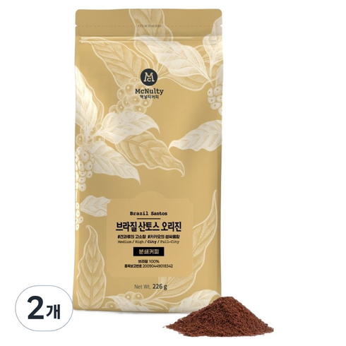 맥널티커피 브라질 산토스 오리진 분쇄 커피 원두, 226g, 2개, 핸드드립(중간)