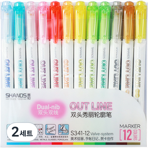 오션마리나 더블 양방향 마카펜, 2세트, 12색