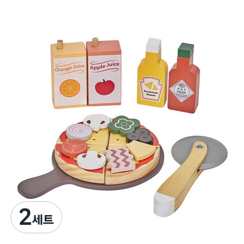 피에스타 원목 소꿉놀이 피자 세트, 혼합색상, 2세트
