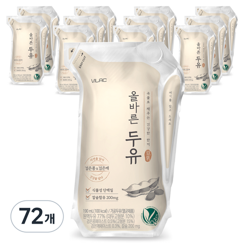 비락 올바른 두유, 190ml, 72개