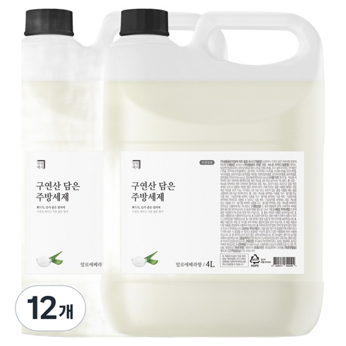 살림백서 구연산 담은 주방세제 알로에베라향, 4L, 12개