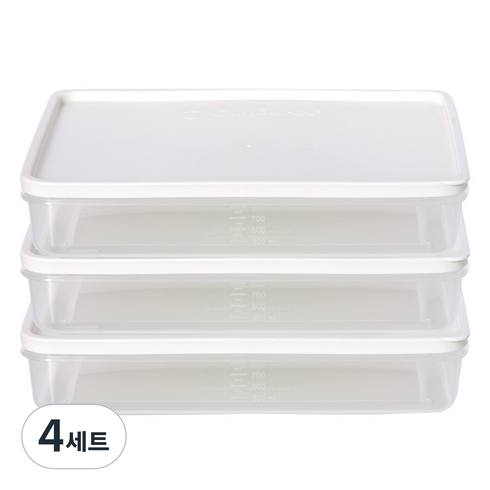 씨밀렉스 납작한 냉장고 소분용기 화이트 대, 3개입, 4세트
