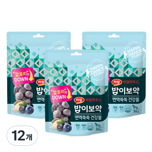 하림펫푸드밥이보약 면역쑥쑥 건강볼 반려견 간식, 블루베리, 38g, 12개